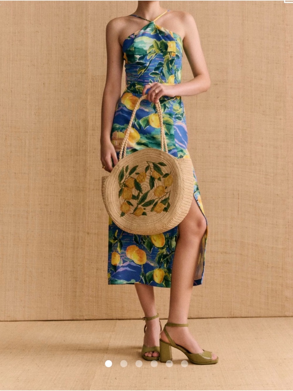 Sezane x Momoni Grey Tropical Vacation Dress Pattern Procida size 14 NWT